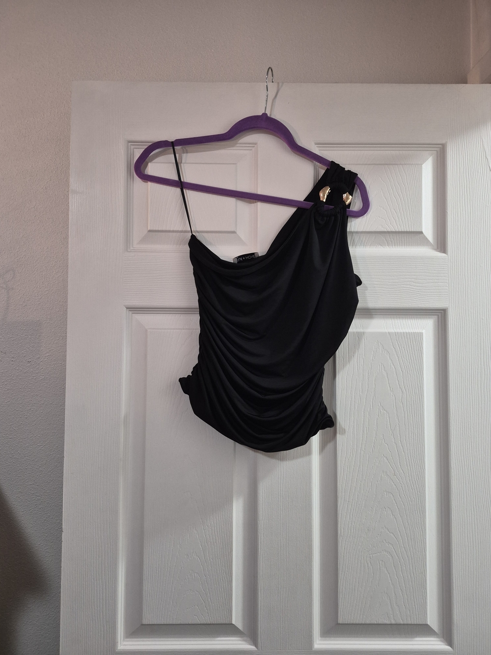 Asymmetrical Black One-Shoulder Draped Camisole